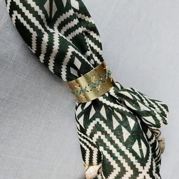 Embroidered Brass Napkin Ring, 4 Pcs Per Set
