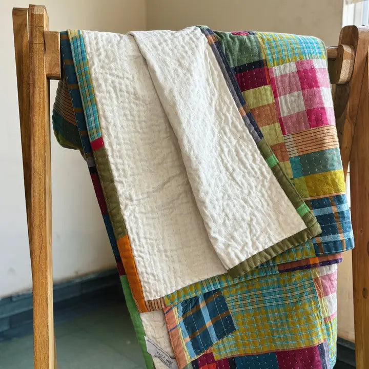 Basha Recycled Patchwork Plaid Blanket & Unbleached Cotton