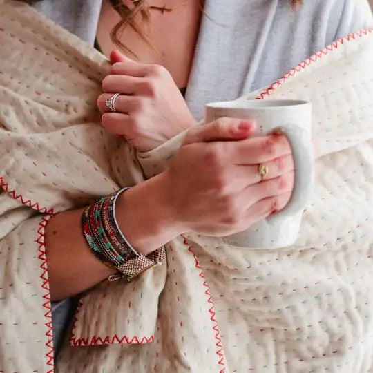 Basha Natural Kantha Throw Blanket