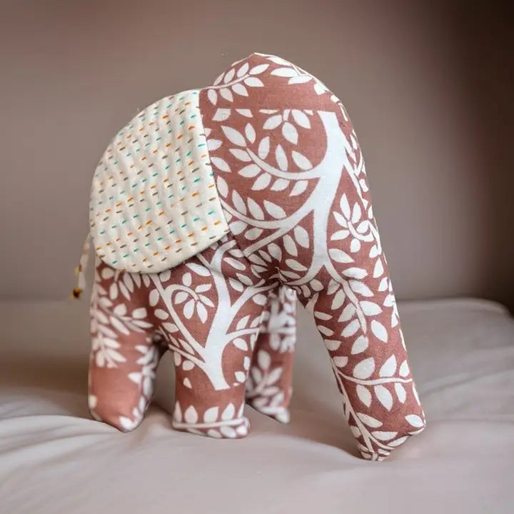 Stuffed Elephant with Kantha Ears