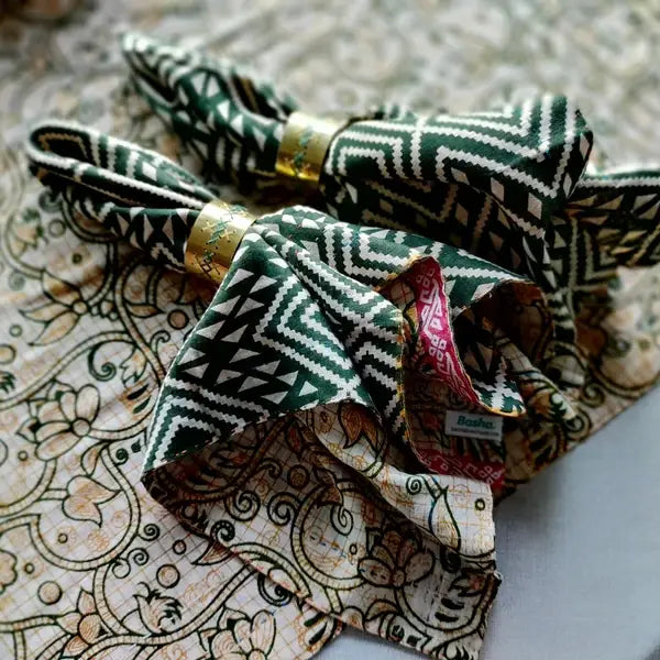 Embroidered Brass Napkin Ring, 4 Pcs Per Set