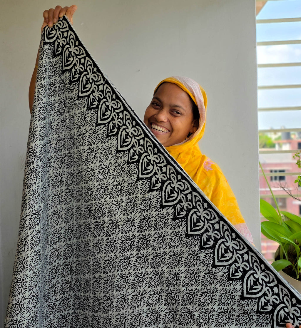Kantha quilted throw blanket, soft grey with custom pattern