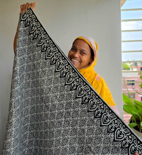 Kantha quilted throw blanket, soft grey with custom pattern
