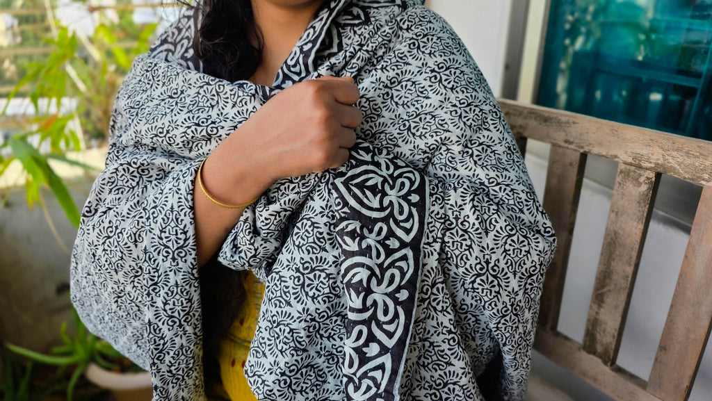 Kantha quilted throw blanket, soft grey with custom pattern