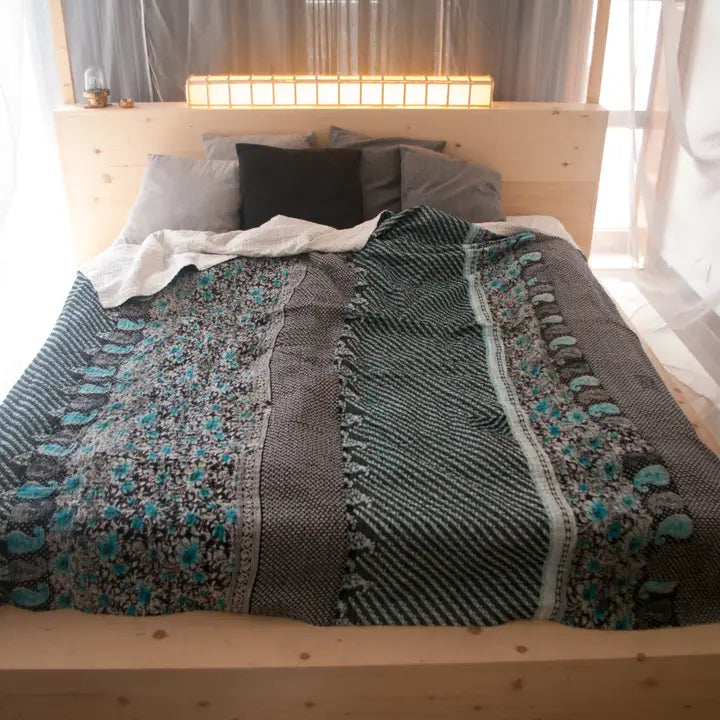 Basha Hand Stitched Exquisite Kantha King Bedspread Quilts