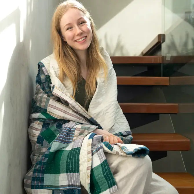 Basha Recycled Patchwork Plaid Blanket & Unbleached Cotton