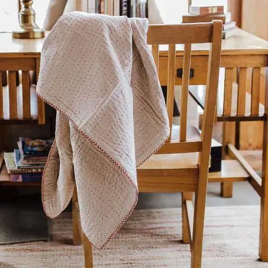 Basha Natural Kantha Throw Blanket