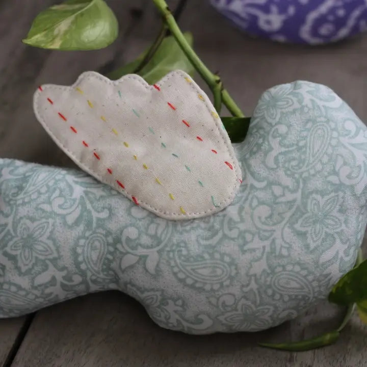 Handstitched soft bird decor from colorful sari cloth