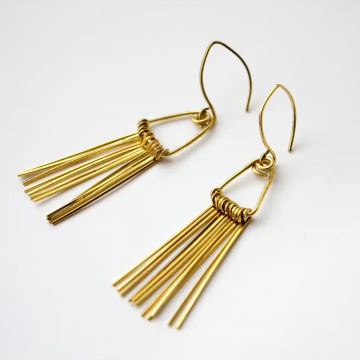 Triangle Fringe Earrings - Brass
