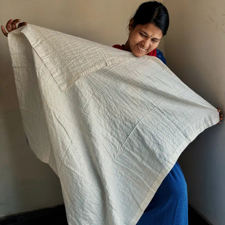Basha Small Natural Two-Layer Kantha Blanket