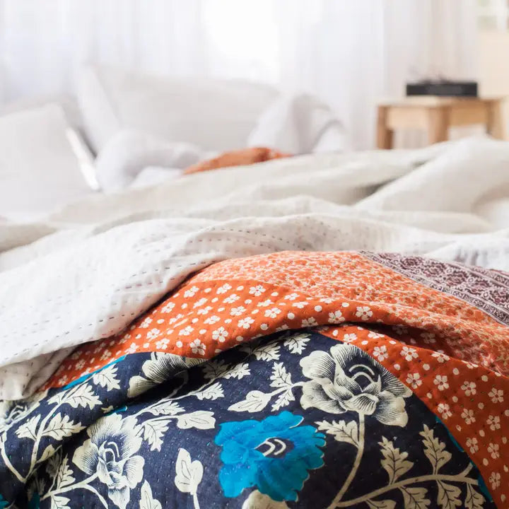 Basha Hand Stitched Exquisite Kantha King Bedspread Quilts