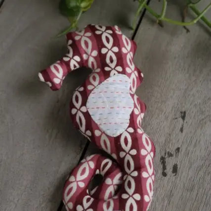 Handstitched sea horse from colorful sari cloth- ocean decor