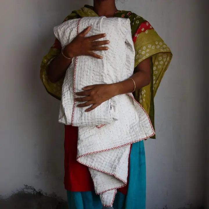Basha Natural Kantha Throw Blanket