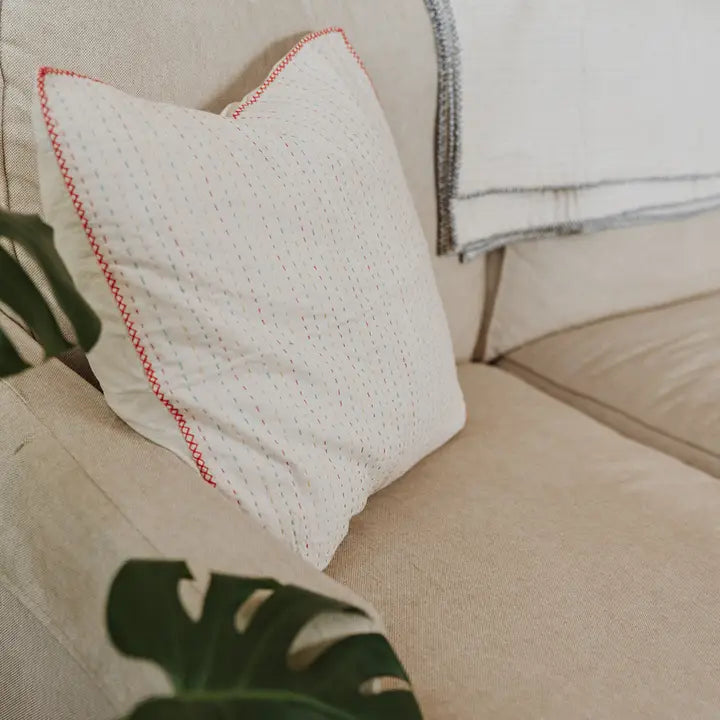 Natural kantha cushion cover, Primary colours
