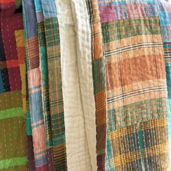 Basha Recycled Patchwork Plaid Blanket & Unbleached Cotton