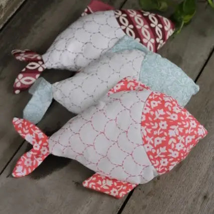 Handstitched fish from colorful sari cloth - ocean theme