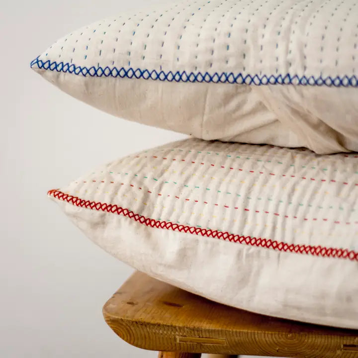 Natural kantha cushion cover, Primary colours