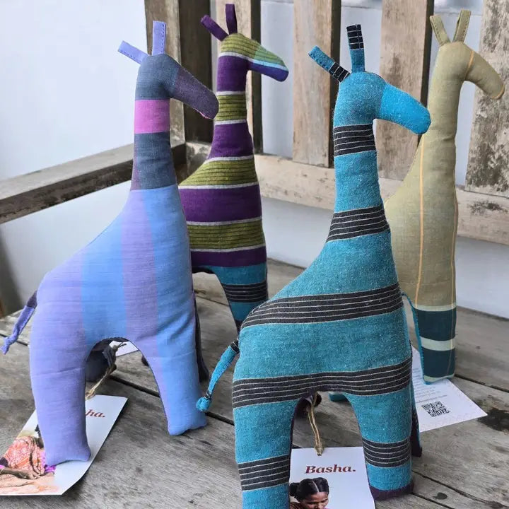 Handstitched Stuffed Giraffe from Vintage Plaid Cotton