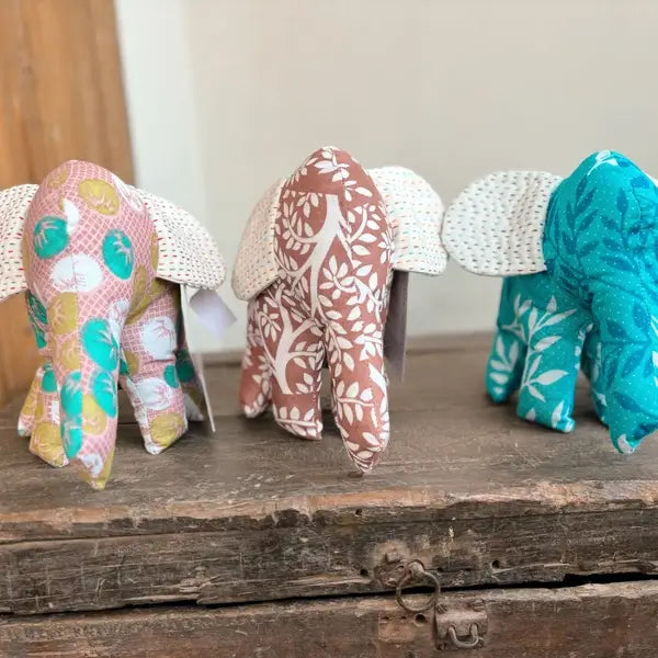 Stuffed Elephant with Kantha Ears