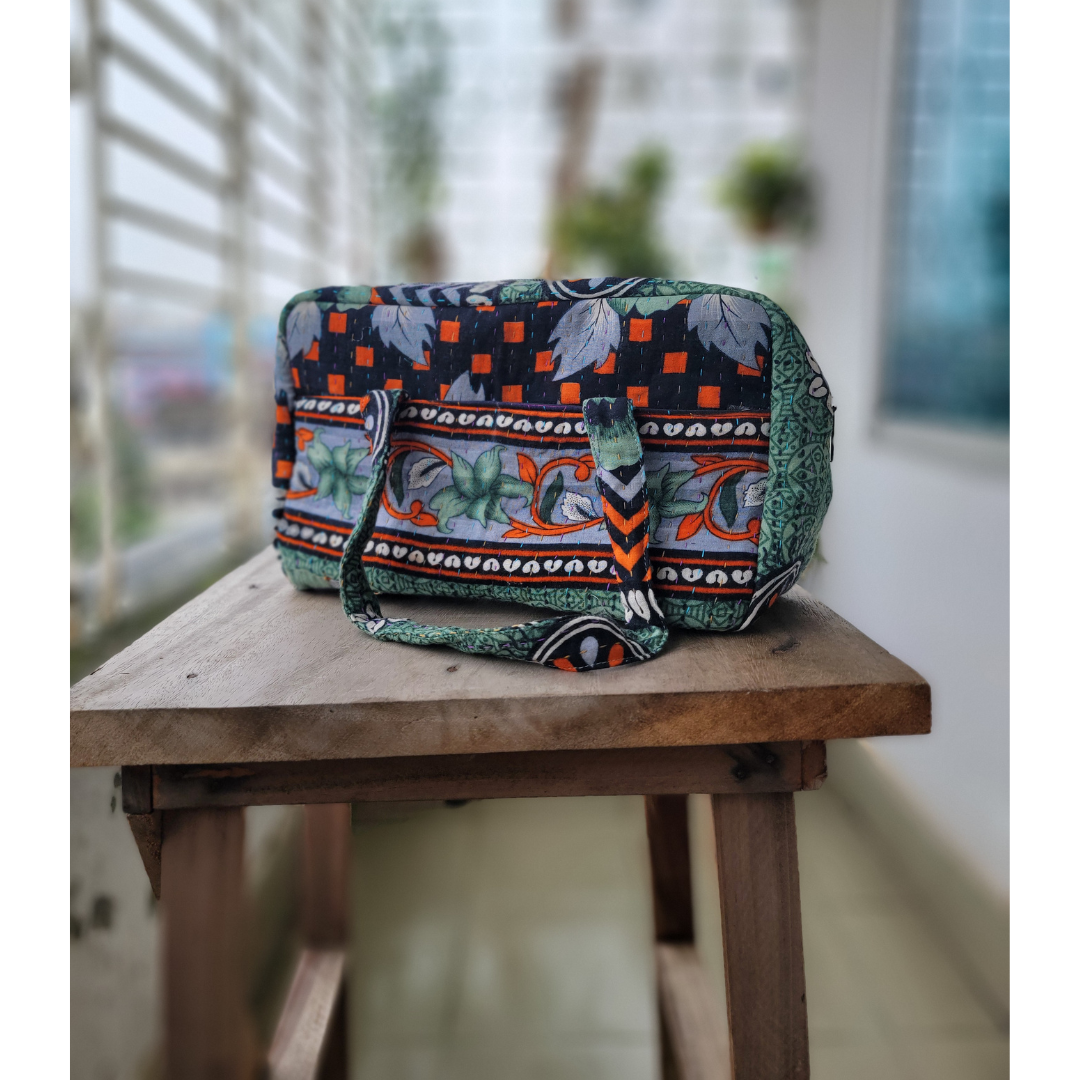Basha Kantha Mini Duffel Bag in Teal and Black
