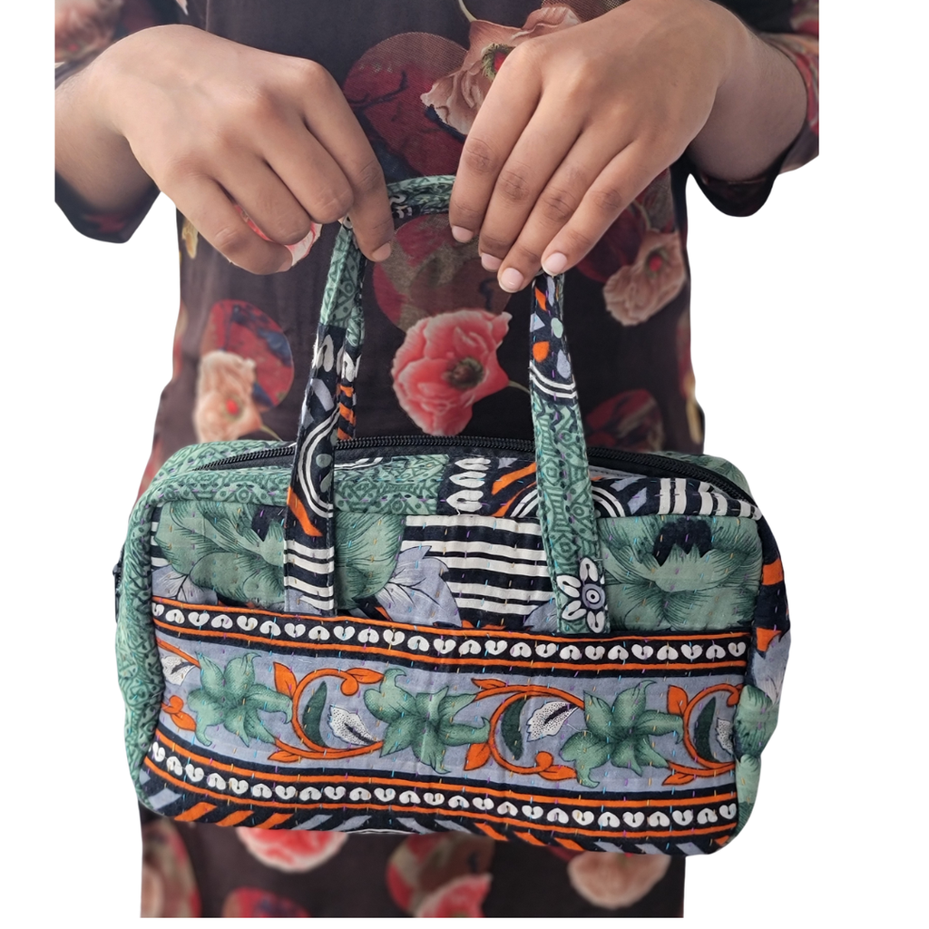 Basha Kantha Mini Duffel Bag in Teal and Black