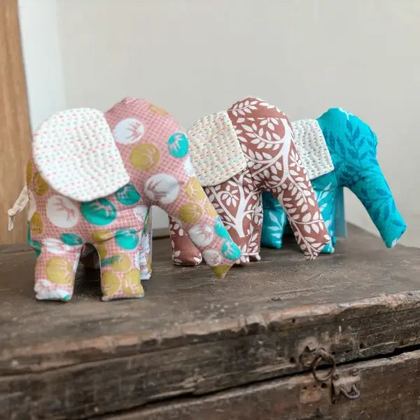 Stuffed Elephant with Kantha Ears