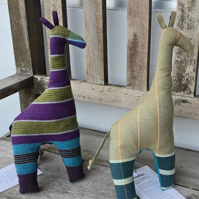 Handstitched Stuffed Giraffe from Vintage Plaid Cotton