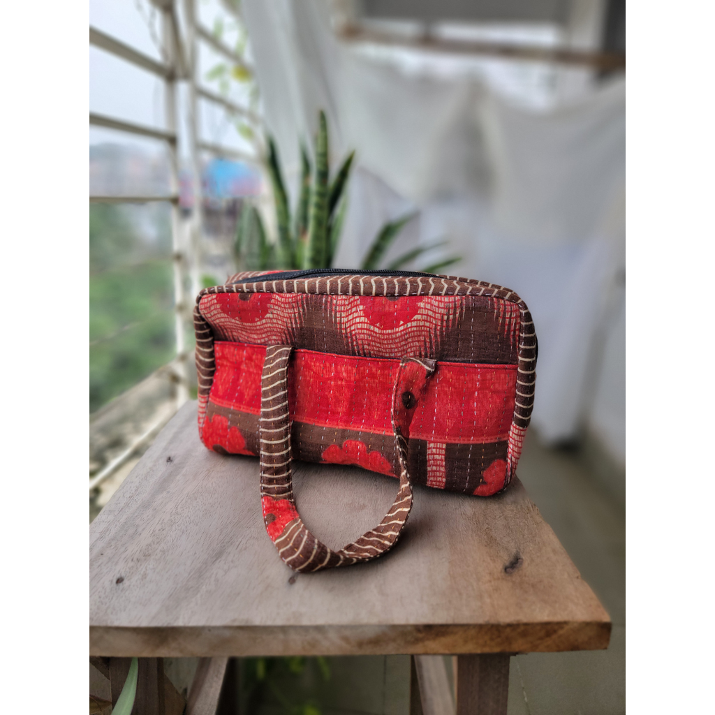 Basha Kantha Mini Duffel Bag in Maroon and Red