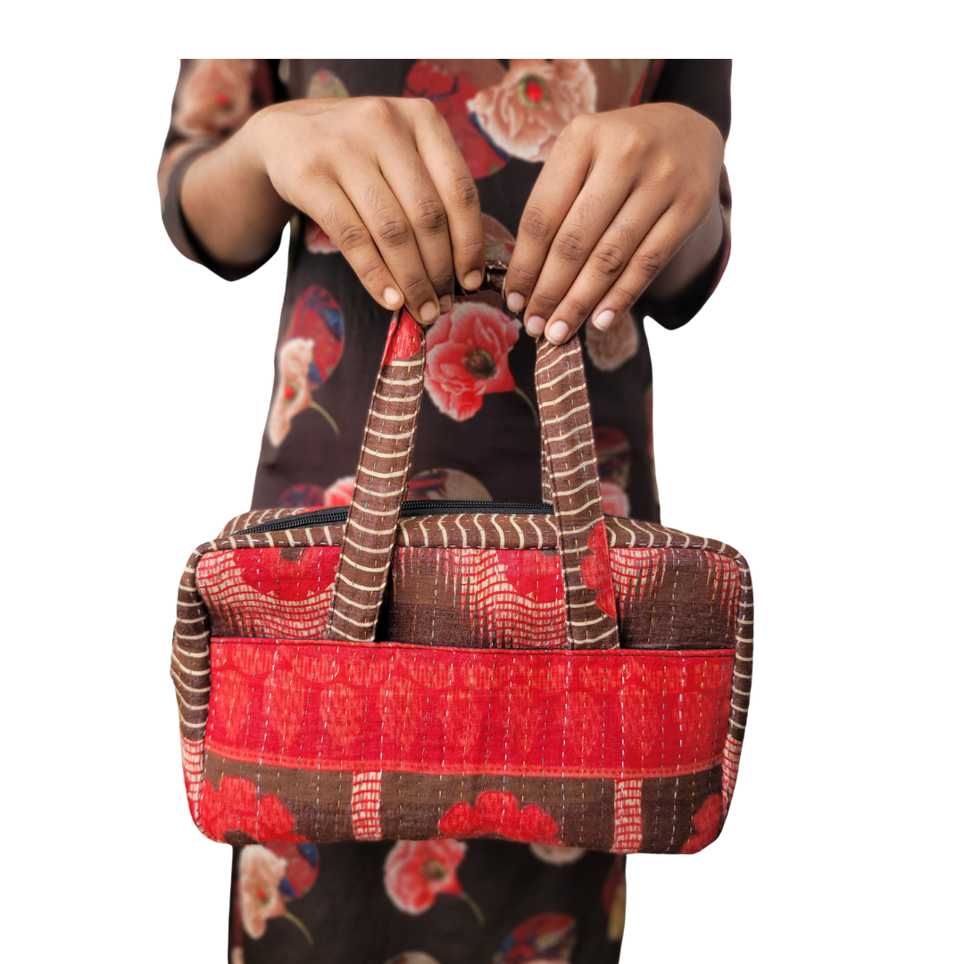 Basha Kantha Mini Duffel Bag in Maroon and Red