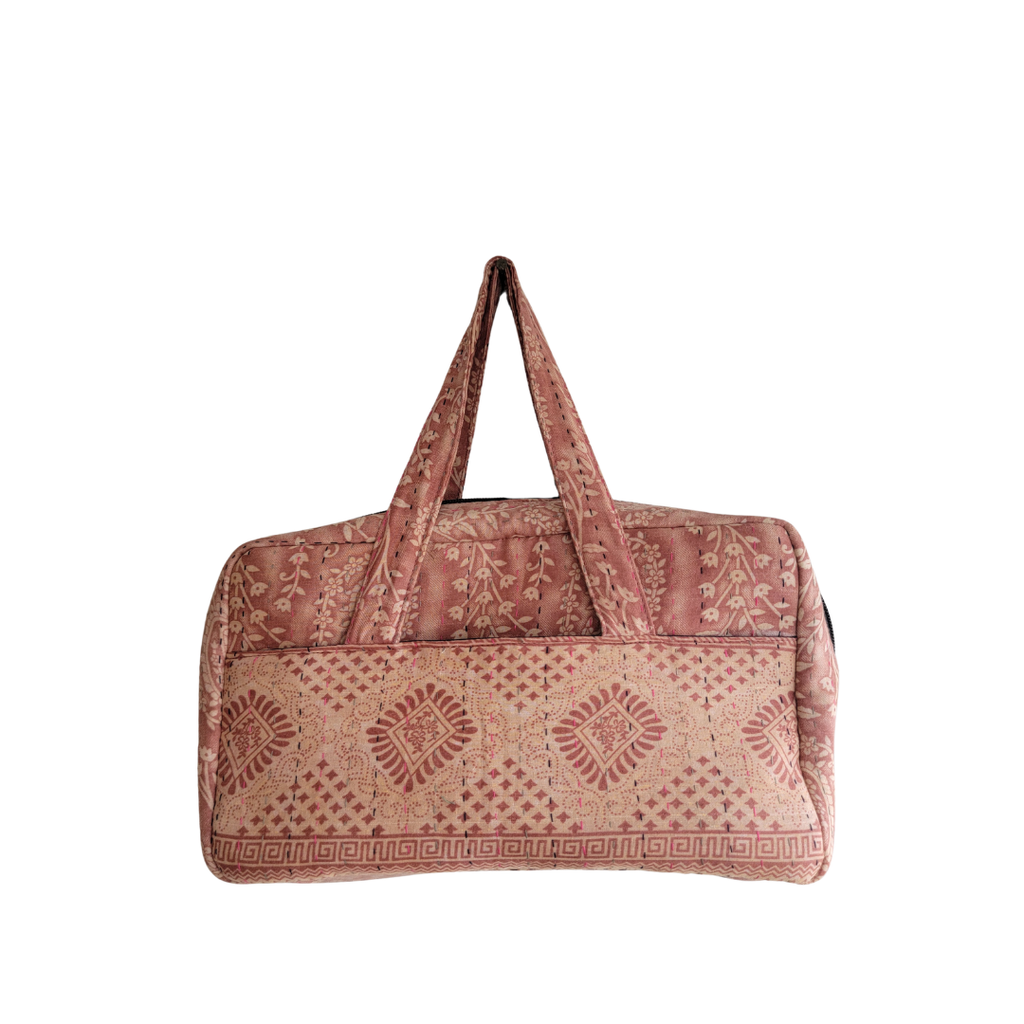 Basha Kantha Mini Duffel Bag in Salmon Pink and Beige