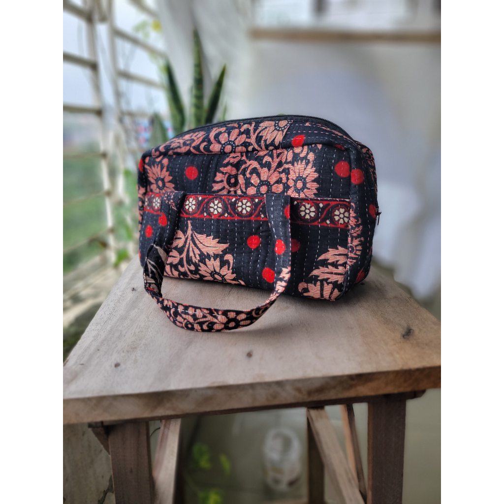 Basha Kantha Mini Duffel Bag in Black and Red
