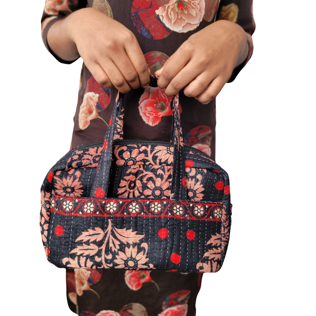 Basha Kantha Mini Duffel Bag in Black and Red