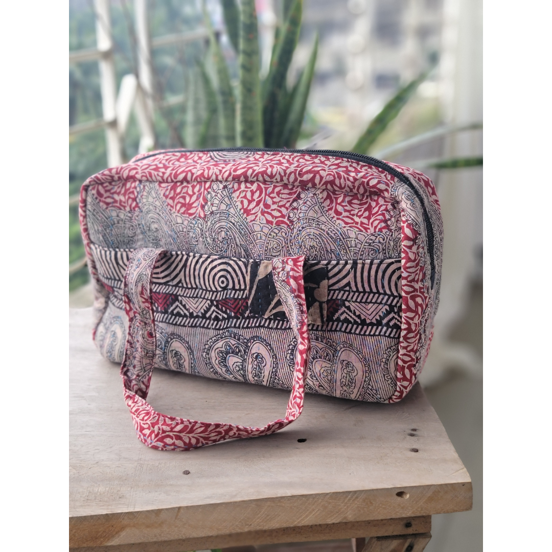 Basha Kantha Mini Duffel Bag in Red and White
