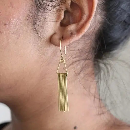 Triangle Fringe Earrings - Brass