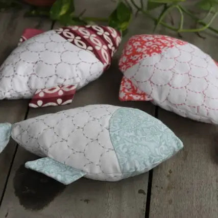 Handstitched fish from colorful sari cloth - ocean theme