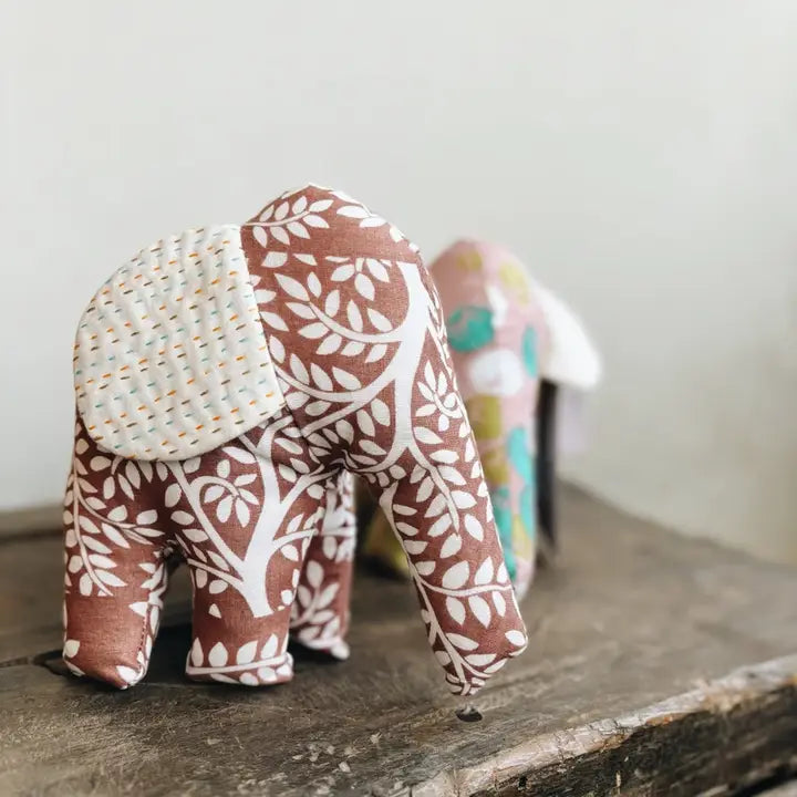 Stuffed Elephant with Kantha Ears