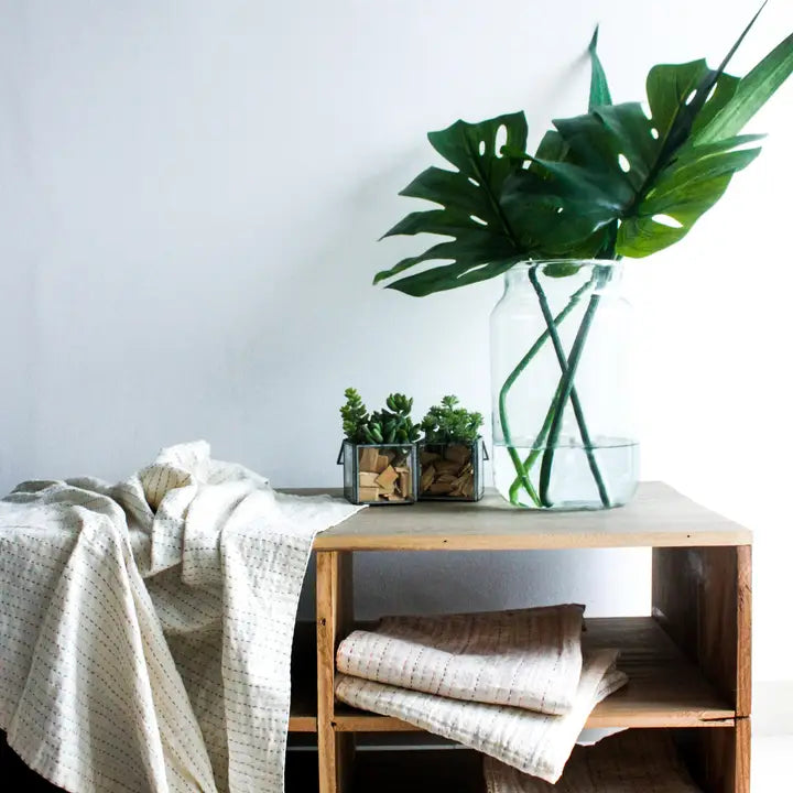 Basha Small Natural Two-Layer Kantha Blanket