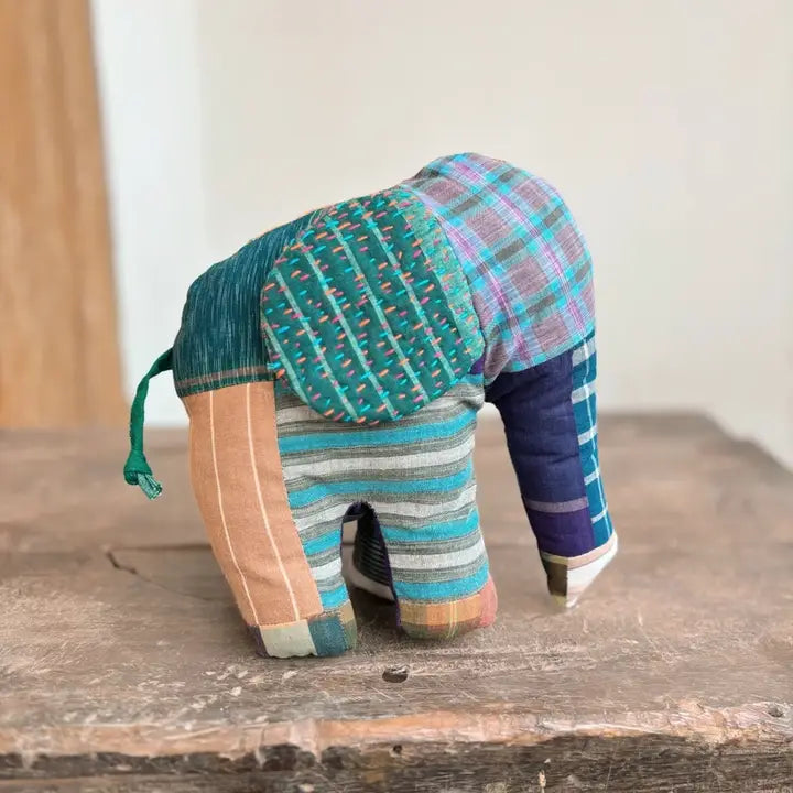 Stuffed Elephant with Kantha Ears