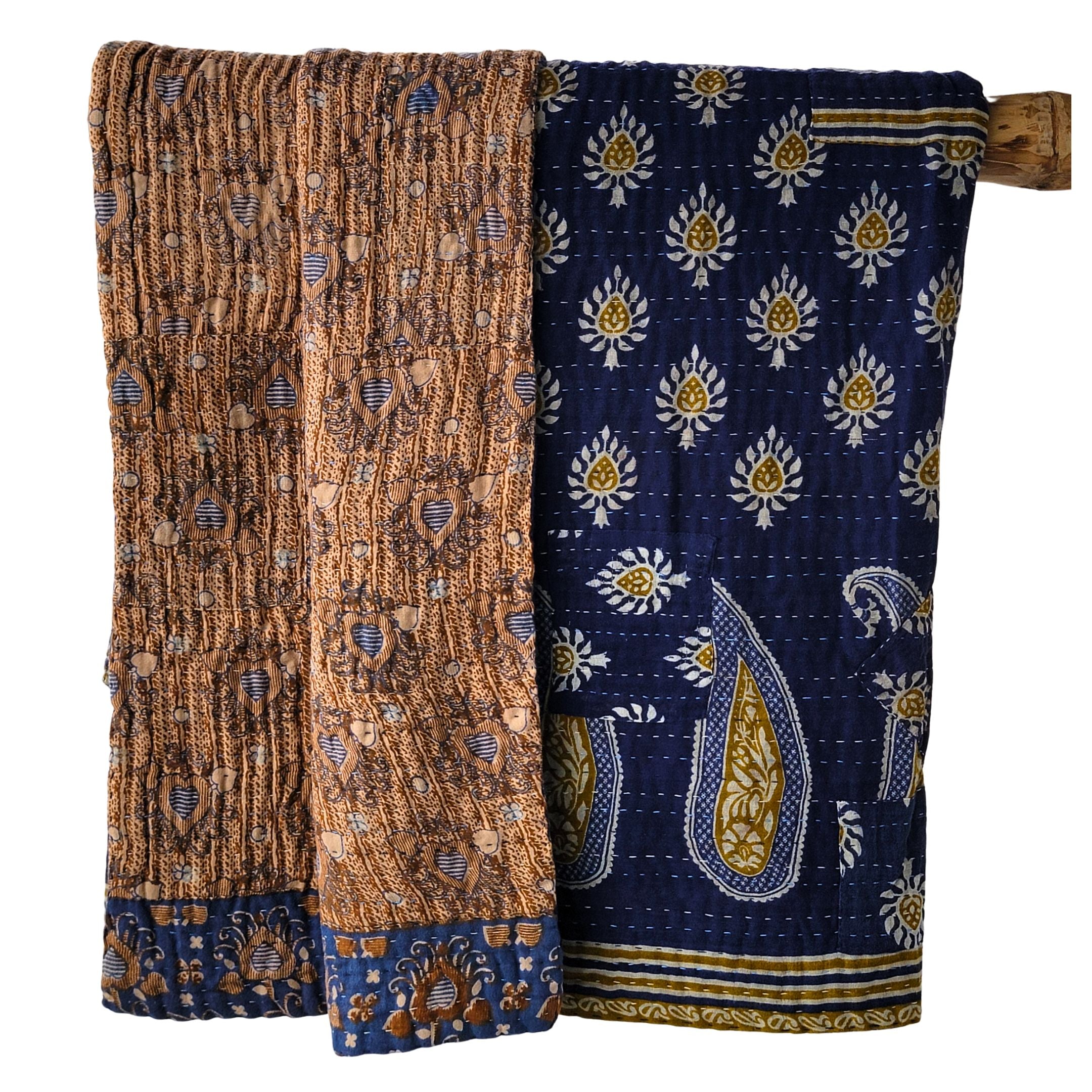 Basha throw blanket in indigo blue and mustard yellow