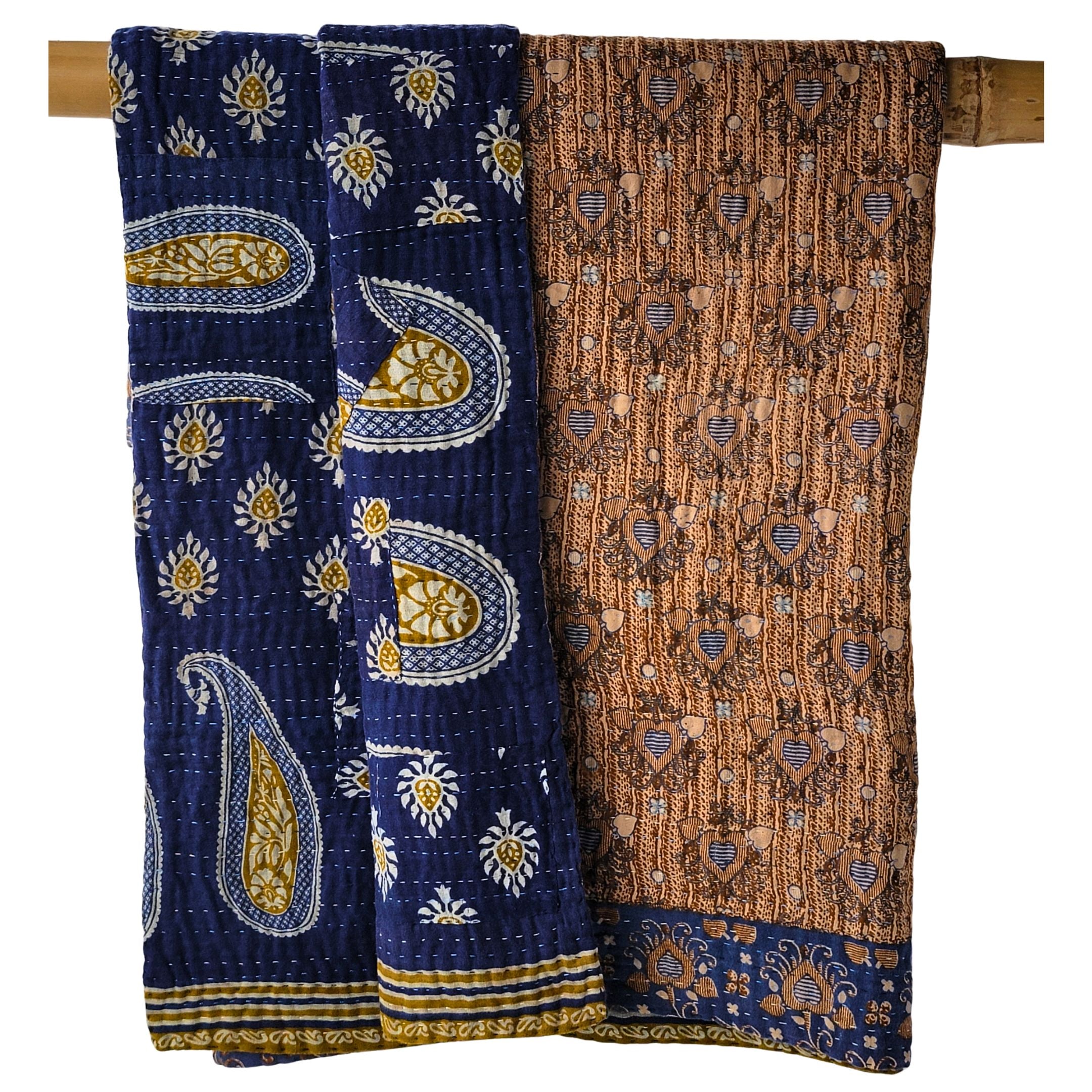 Basha throw blanket in indigo blue and mustard yellow