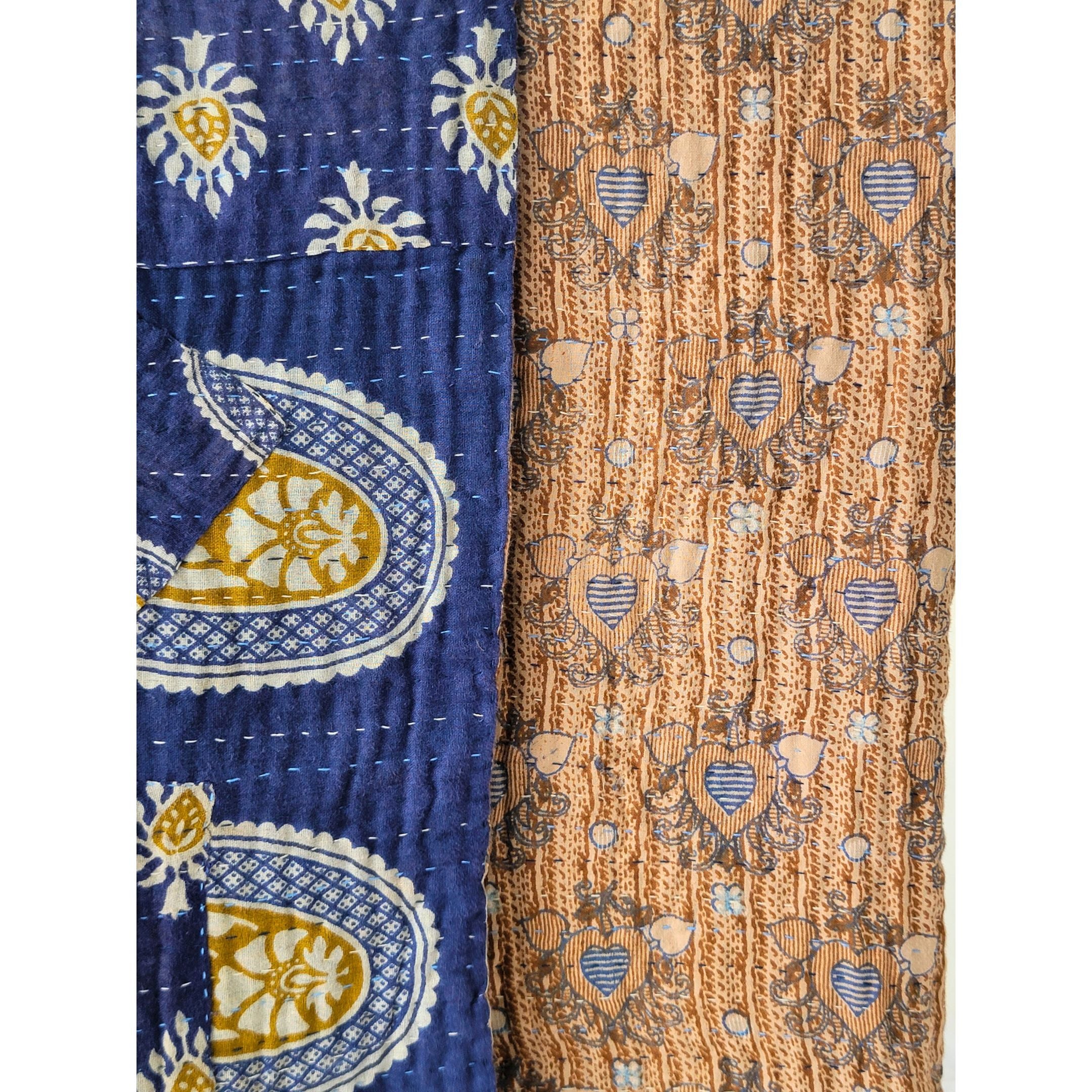 Basha throw blanket in indigo blue and mustard yellow