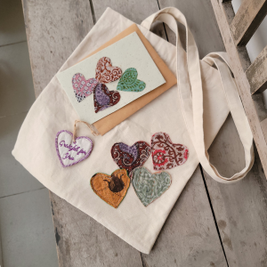 Ethical Mother’s Day Gift Set | Handmade Card, Embroidered Heart, Tote and Silver Heart Necklace