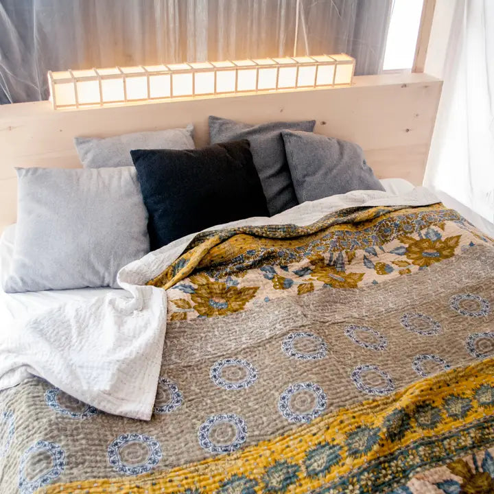 Basha Hand Stitched Exquisite Kantha King Bedspread Quilts