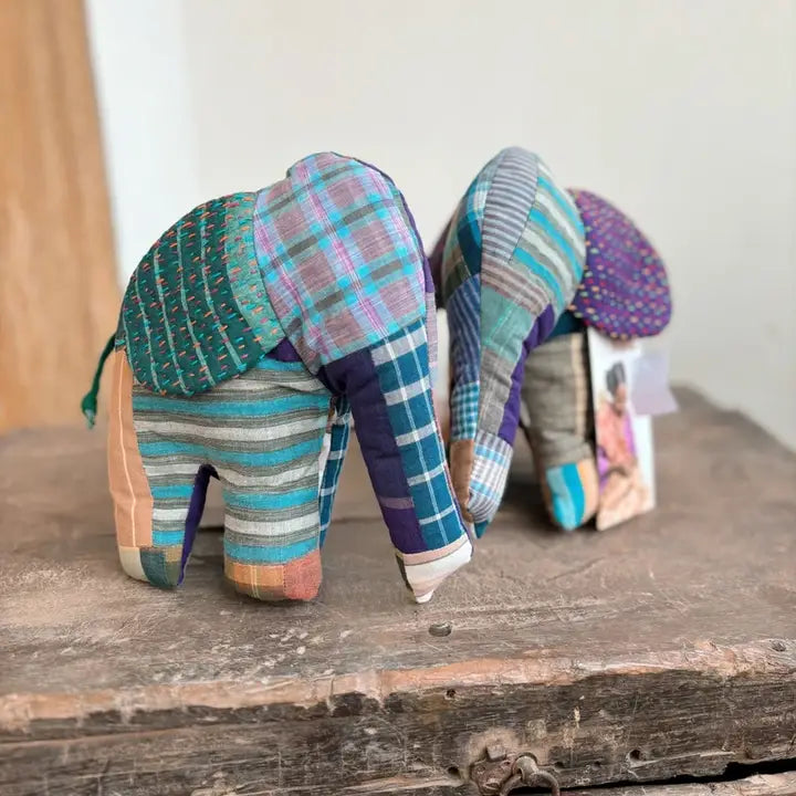 Stuffed Elephant with Kantha Ears