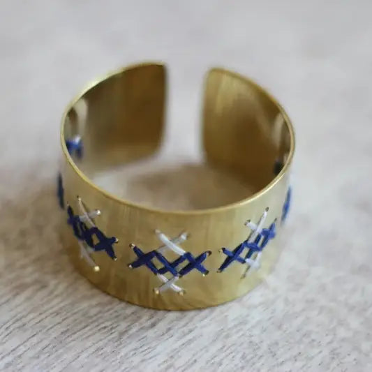 Embroidered Brass Napkin Ring, 4 Pcs Per Set