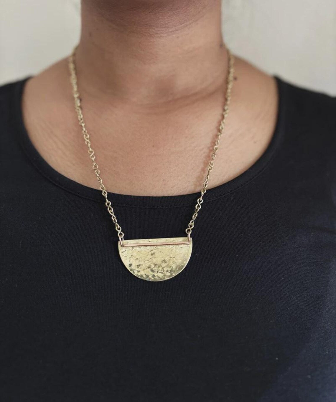 Hammered Brass Semi Circle Necklace, Handmade Jewelry