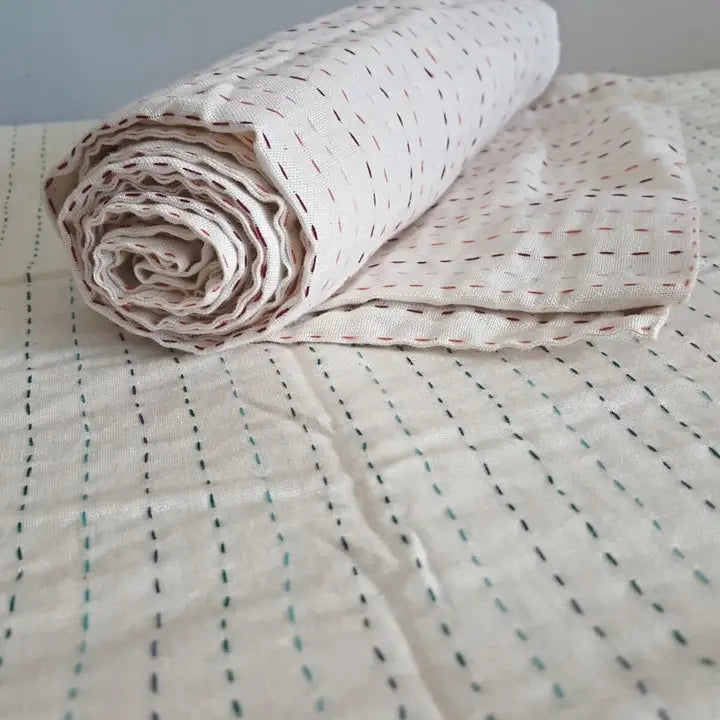 Basha Small Natural Two-Layer Kantha Blanket
