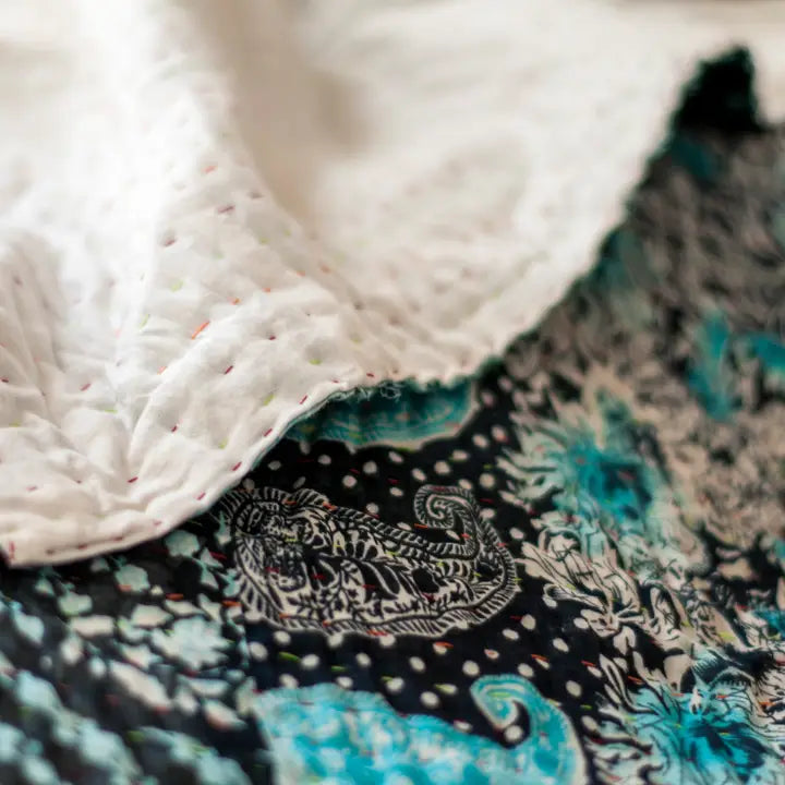 Basha Hand Stitched Exquisite Kantha King Bedspread Quilts