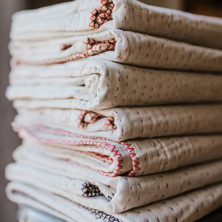 Basha Natural Kantha Throw Blanket