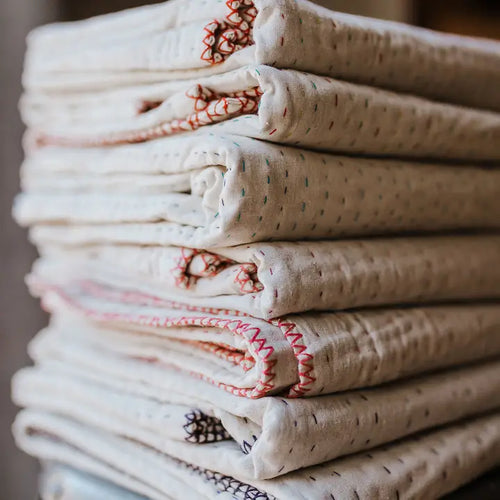 Basha Natural Kantha Throw Blanket